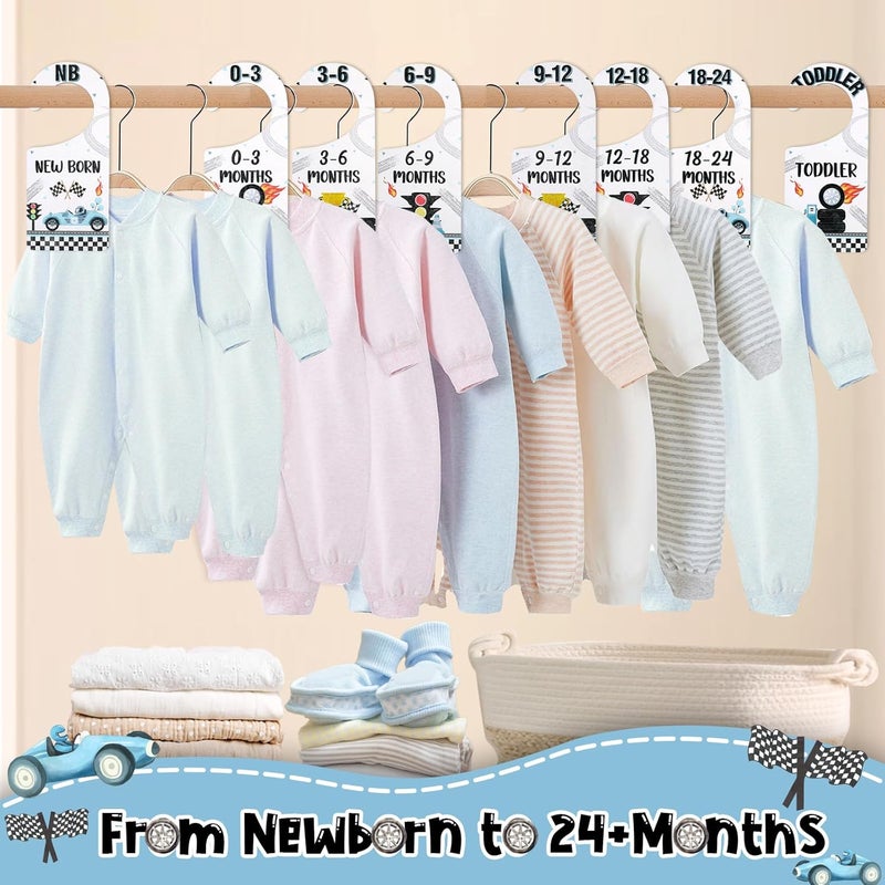 CORNER LACE Baby Closet Dividers 8PCS, Racing/Race Car Theme Wooden Double-Sided Clothes Size Hanger Organizer from Newborn to Toddler for Nursery Decor Baby Shower Birthday Gift (Includes Gift Box) - Image 3
